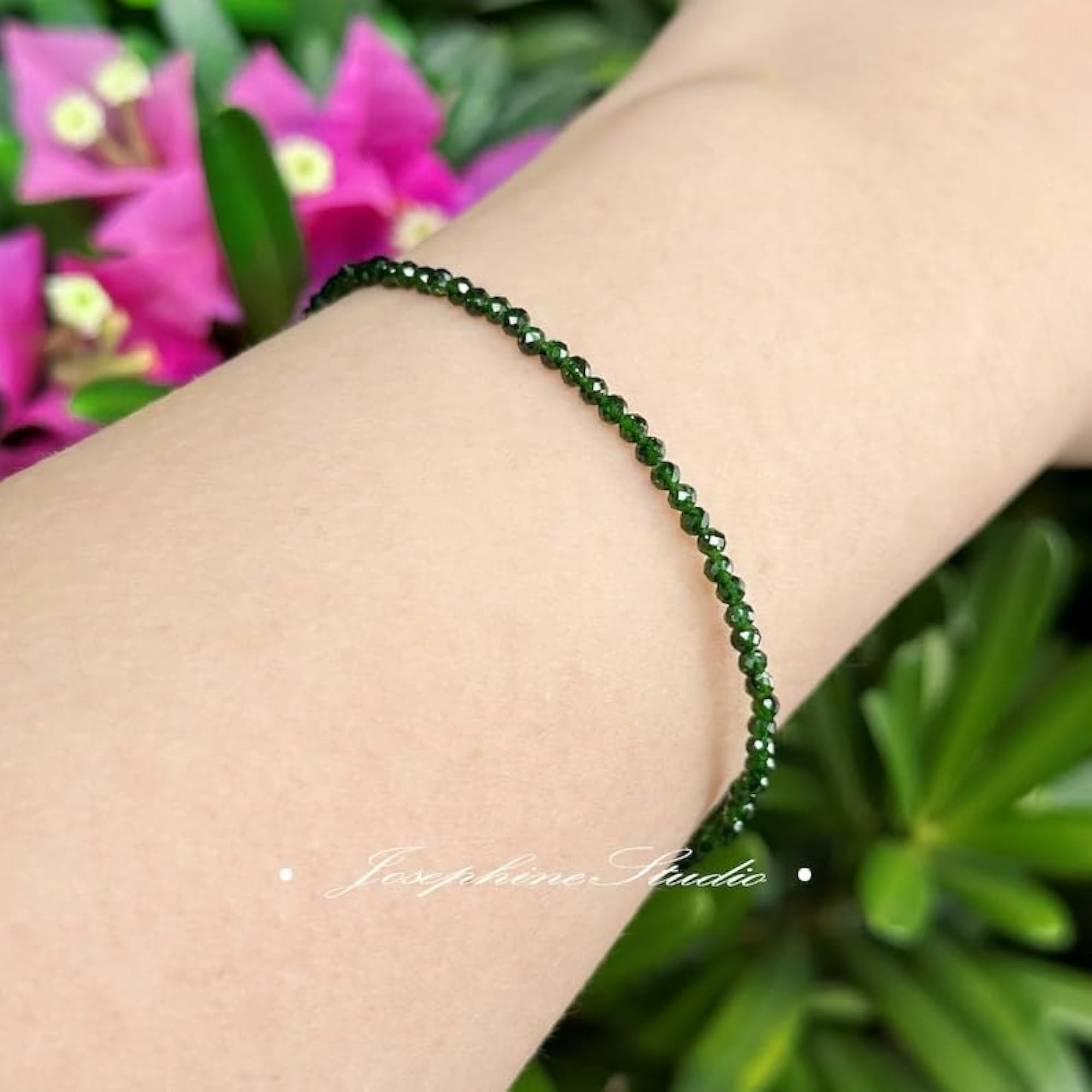 Green Goldstone 2mm Round Bead Bracelet with Adjustable Gold Plated Clasp